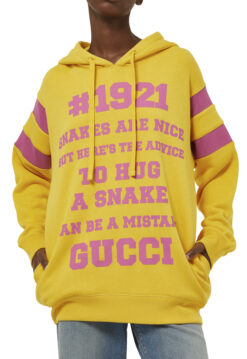 GUCCI 1921 Snakes Print Yellow Oversized Hoodie Sweatshirt Size XXS $1300