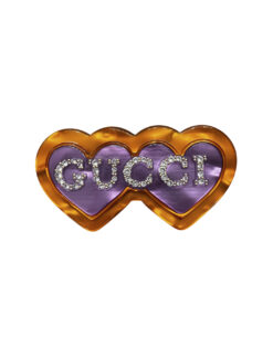 GUCCI Resin & Crystal Double Heart Jewelry Accessory Brooch Pin