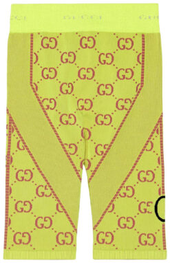 Alternative view of GUCCI NWT Fluo Yellow GG Monogram Jacquard Biker Shorts Size Small $845