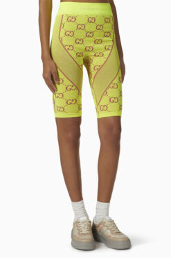 GUCCI NWT Fluo Yellow GG Monogram Jacquard Biker Shorts Size Small $845
