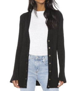 L'Agence NWT Lucas Black Ribbed Knit Longline Cardigan Sweater XS $385