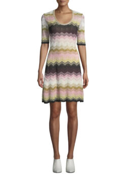 Missoni Chevron Jacquard Knit Short Sleeve Scoop Neck Mini Dress 40 Italy