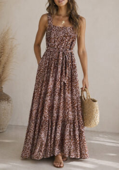 Natalie Martin Jasmine Square Neck Sleeveless Belted Maxi Dress Small