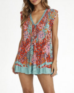 Poupette St Barth Sasha V-Neck Flutter Sleeve Mini Dress Size Small