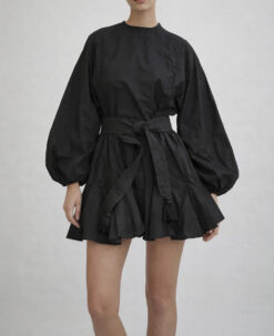 Rhode Ella Black Cotton Long Sleeve Belted Mini Dress Size XS