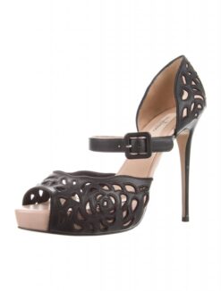 Alternative view of Valentino Garavani Black Leather Lasercut Peep Toe Platform Heels Pumps 39