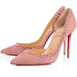 Christian Louboutin NIB Irishell Studded Spike Pink Suede Heels Pumps 39 NEW
