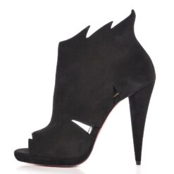 Christian Louboutin NIB Black Suede Cutout Open Toe Heels Ankle Booties 39.5