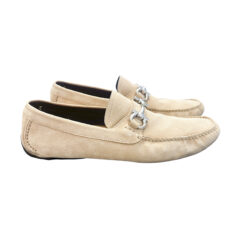 Salvatore Ferragamo Beige Suede Gancini Bit Loafers Slip On Casual Moccasins 12