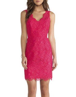 Shoshanna Watermelon Pink Lace Rose V-Neck Mini Dress Size 8