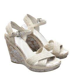 Alternative view of STUART WEITZMAN Minx Ivory Raffia Cork Wedge Ankle Strap Heels Sandals 7.5