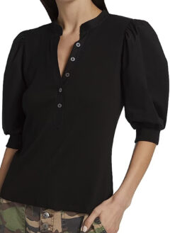 Veronica Beard Coralee Puff Sleeve Top Blouse Small Black Women's