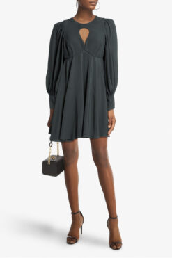 Zimmermann Cutout Keyhole Crepe Dark Green Long Sleeve Mini Dress Size 0