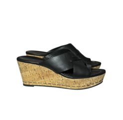 Donald J. Pliner Fuji2 Black Leather Platform Cork Wedge Heel Sandals Size 7