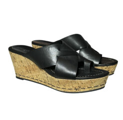 Alternative view of Donald J. Pliner Fuji2 Black Leather Platform Cork Wedge Heel Sandals Size 7