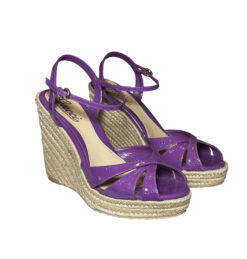 Alternative view of Gucci Guccissima Purple Patent Platform Wedge Heel Sandals Size 37