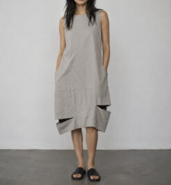 Nuovo Borgo Gray Cotton Lagenlook Sleeveless Sack Dress Size 44 Italy