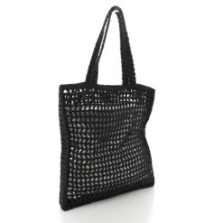 Alternative view of PRADA Black Raffia Crochet Embroidered Logo Woven Tote Bag