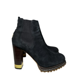 Alternative view of Tory Burch Virginia Black Suede Logo Heeled Ankle Boots Size 7