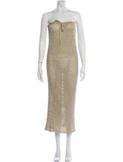 Alternative view of Bananhot Beige Crochet Knit Strapless Maxi Coverup Dress Size XS/S $281
