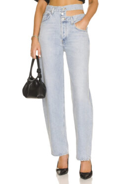 AGOLDE Broken Waistband High Rise Straight Leg Jeans 24 Sideline Blue