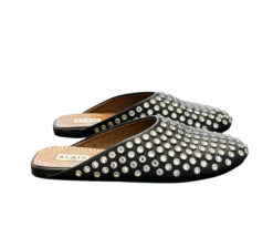 Alternative view of ALAIA Black Leather Crystal Embellished Mules Slides Flats Size 38