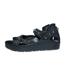 Balenciaga Black Leather Suede Arena Studded Flatform Sandals 37.5 Italy