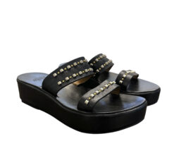 Calleen Cordero Black Studded Leather Wedge Slides Sandals Size 7