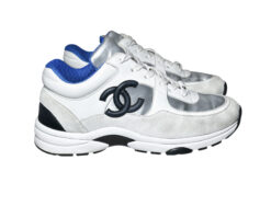 Alternative view of Chanel White Silver Suede Calfskin Interlocking CC Low Top Trainers Sneakers 37
