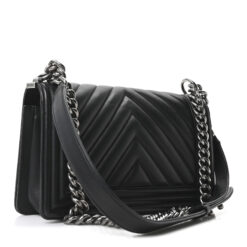 Alternative view of Chanel Black Quilted Chevron Calfskin Medium Boy Flap Ruthentium Bag