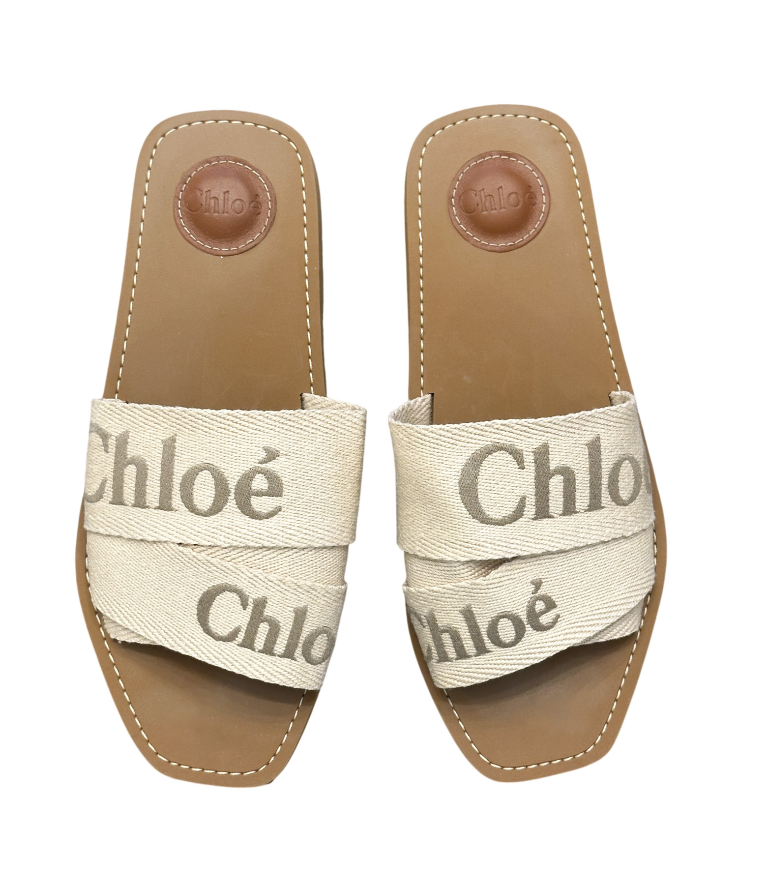Chloe Woody Blushy Beige Logo Strap Slides Mules Sandals Size 40 - Image 4