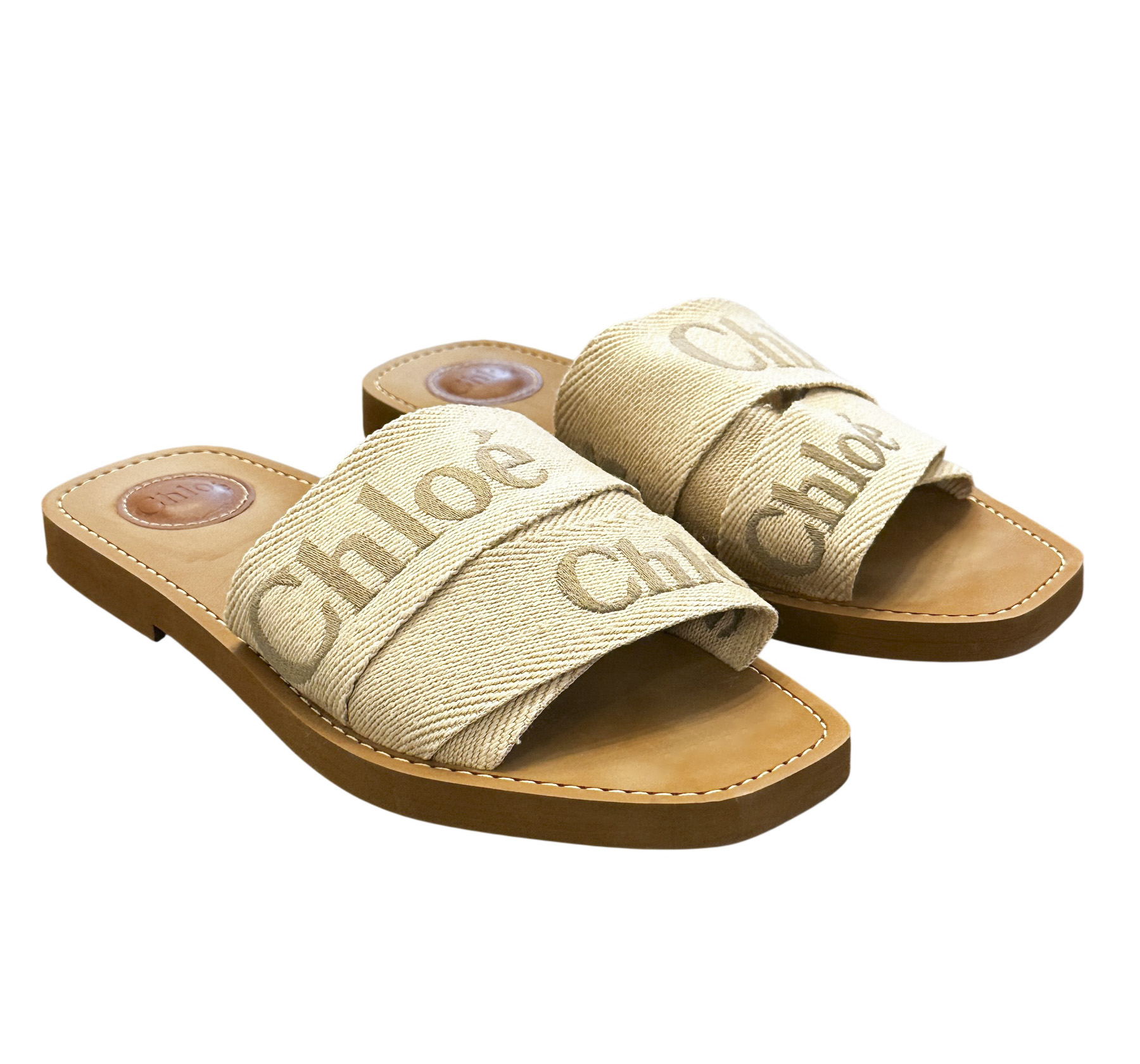 Chloe Woody Blushy Beige Logo Strap Slides Mules Sandals Size 40 - Image 2