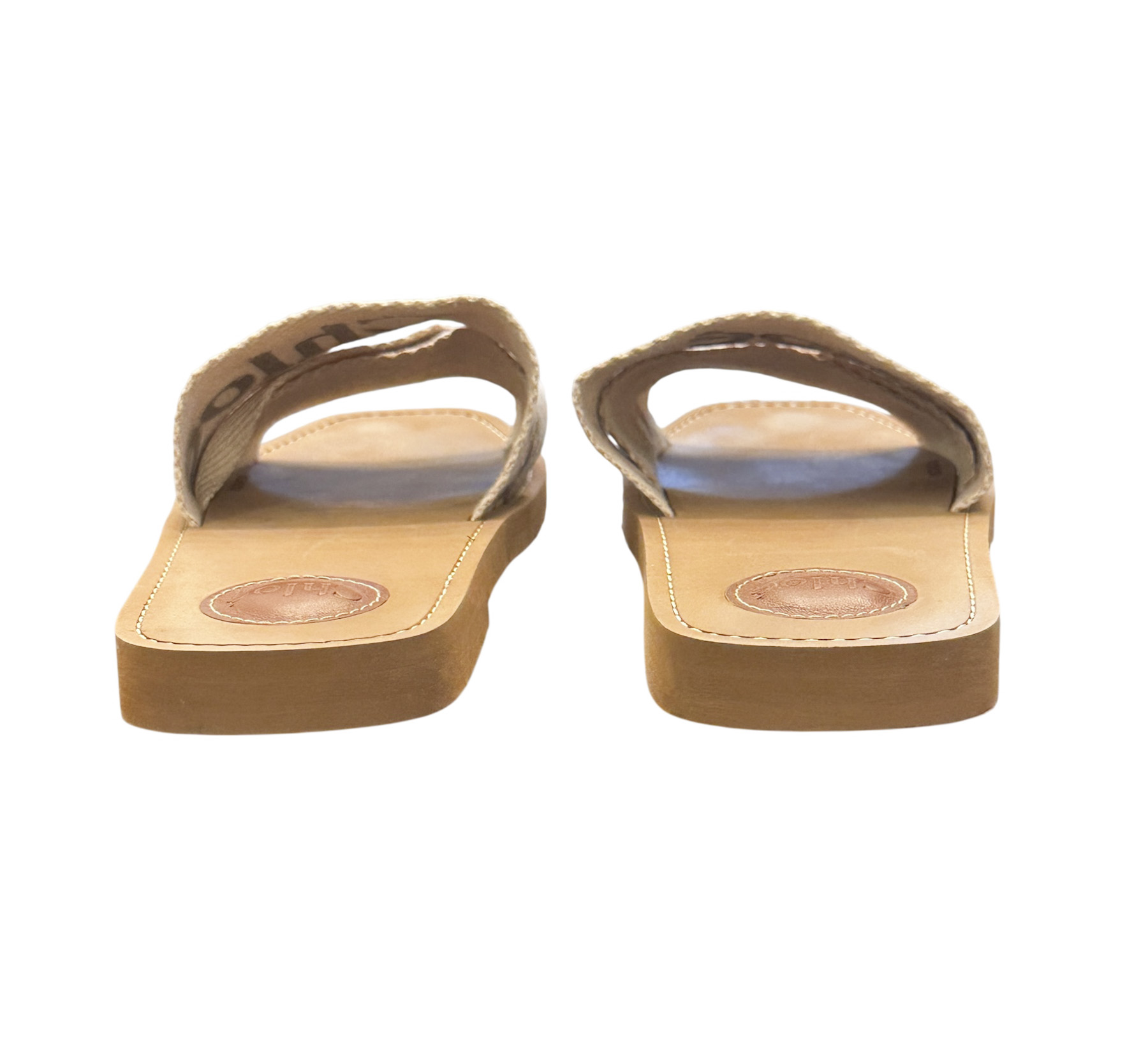Chloe Woody Blushy Beige Logo Strap Slides Mules Sandals Size 40 - Image 6