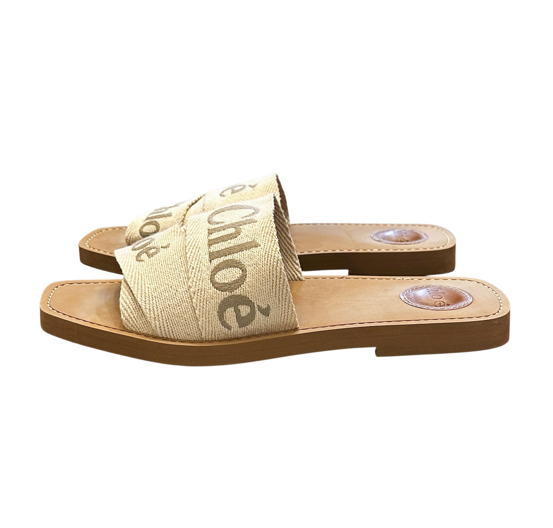 Chloe Woody Blushy Beige Logo Strap Slides Mules Sandals Size 40 - Image 5
