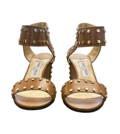 Alternative view of Jimmy Choo Veto 65 Brown Leather Studded Block Heels Sandals Size 37.5
