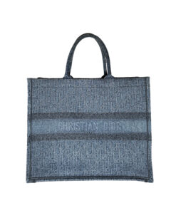 CHRISTIAN DIOR Blue Denim Oblique Jacquard Embroidered Large Book Tote Bag
