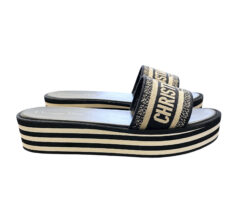 Alternative view of Christian Dior Dway Blue Toile Logo Platform Slides Wedge Sandals Size 39.5