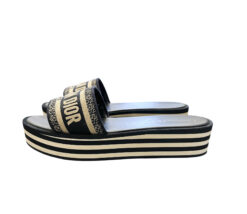 Christian Dior Dway Blue Toile Logo Platform Slides Wedge Sandals Size 39.5