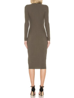 Alternative view of Enza Costa Olive Rib Knit Long Sleeve V-Neck Cardigan Midi Dress Medium