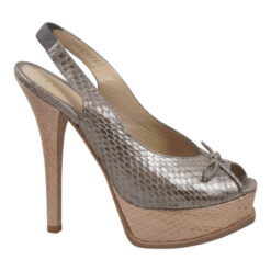 Alternative view of FENDI Fendista Metallic Python FF Logo Platform Designer Heels Pumps 39 Italy