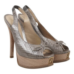 FENDI Fendista Metallic Python FF Logo Platform Designer Heels Pumps 39 Italy