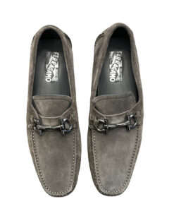 Salvatore Ferragamo Parigi Gray Suede Ruthenium Gancini Bit Loafers Shoes 9.5