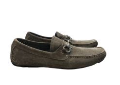 Alternative view of Salvatore Ferragamo Parigi Gray Suede Ruthenium Gancini Bit Loafers Shoes 9.5
