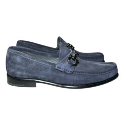 Alternative view of Salvatore Ferragamo Grandioso Blue Suede Gunmetal Gancini Bit Loafers Shoes 9