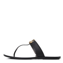Alternative view of GUCCI GG Marmont Black Leather Thong Flat Sandals Size 39