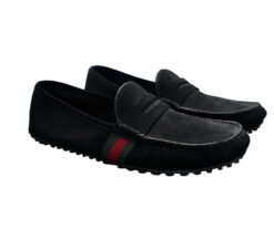 Gucci Men's Kanye Black Suede Web Stripe Drivers Loafers Moccasins 8.5 Italy