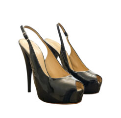 Giuseppe Zanotti Black Patent Leather Peep Platform Slingback Heels Pumps 39