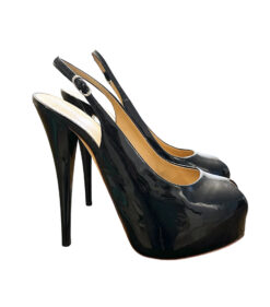 Alternative view of Giuseppe Zanotti Black Patent Leather Peep Platform Slingback Heels Pumps 39