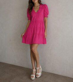 Hale Bob Pink Satin V-Neck Short Sleeve Mini Dress Size Large