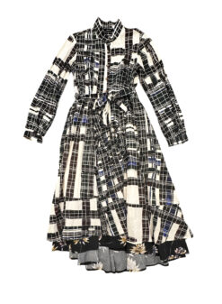 Alternative view of HANNES ROETHER Plaid Floral Cotton Long Sleeve Belted Maxi Shirt Dress Large
